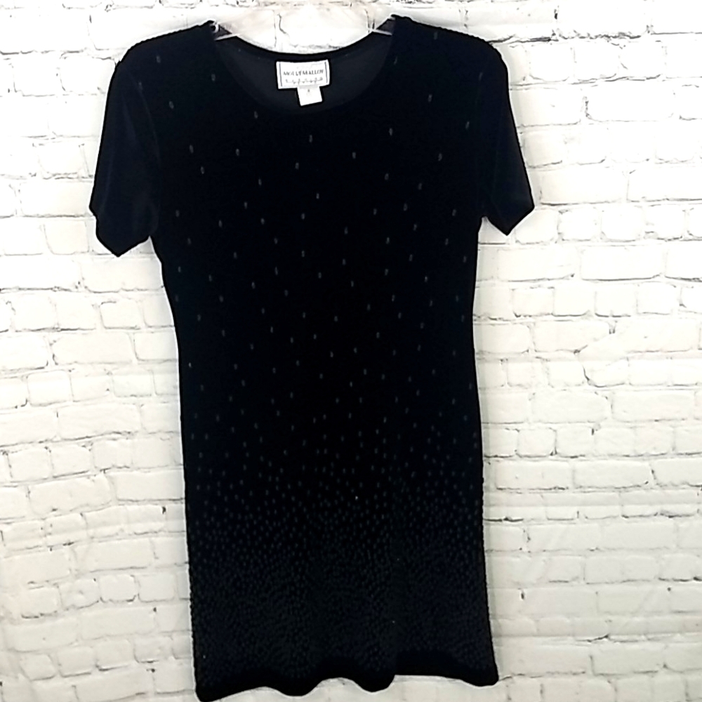 Molly Mallow Black Velvet Beaded Cocktail Dress